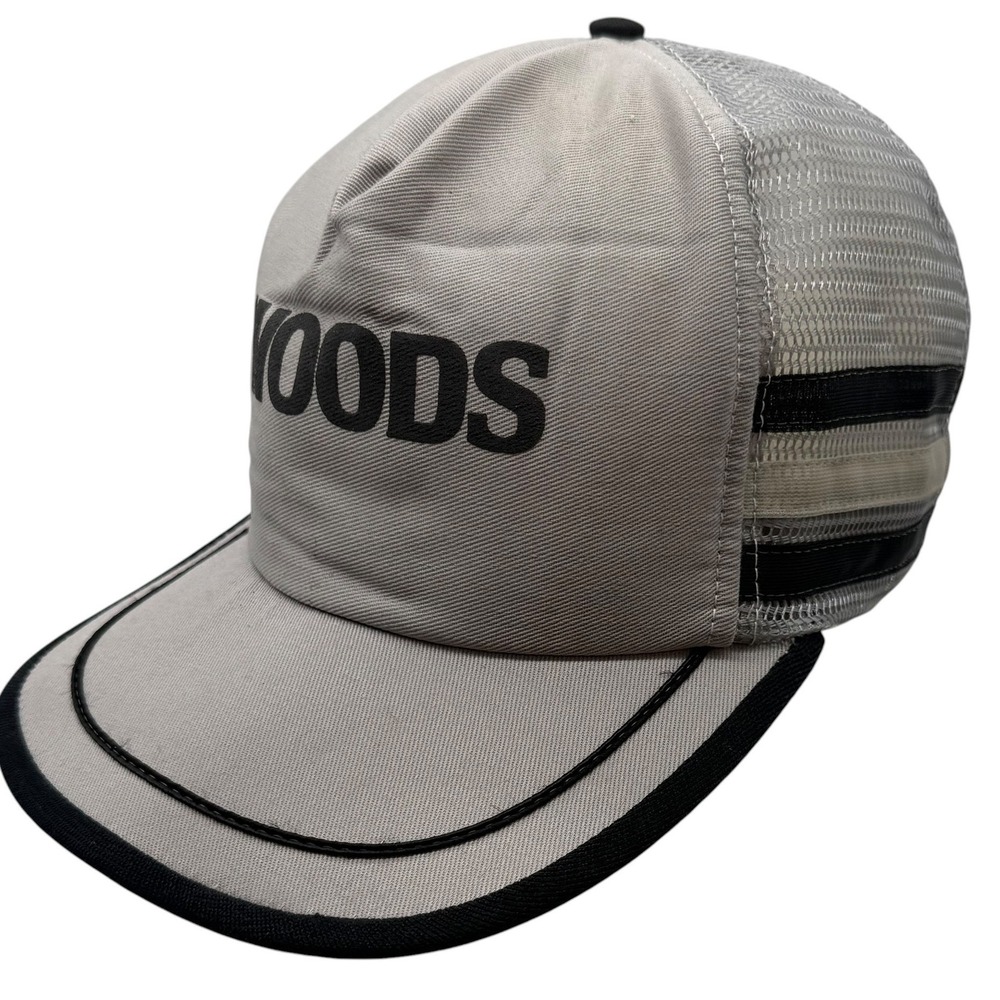 Woods‎ Vintage Trucker Hat Gray Black Mesh Snapback Striped Graphic Cap